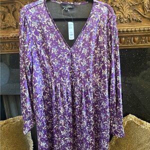 Velvet purple floral long sleeve dress